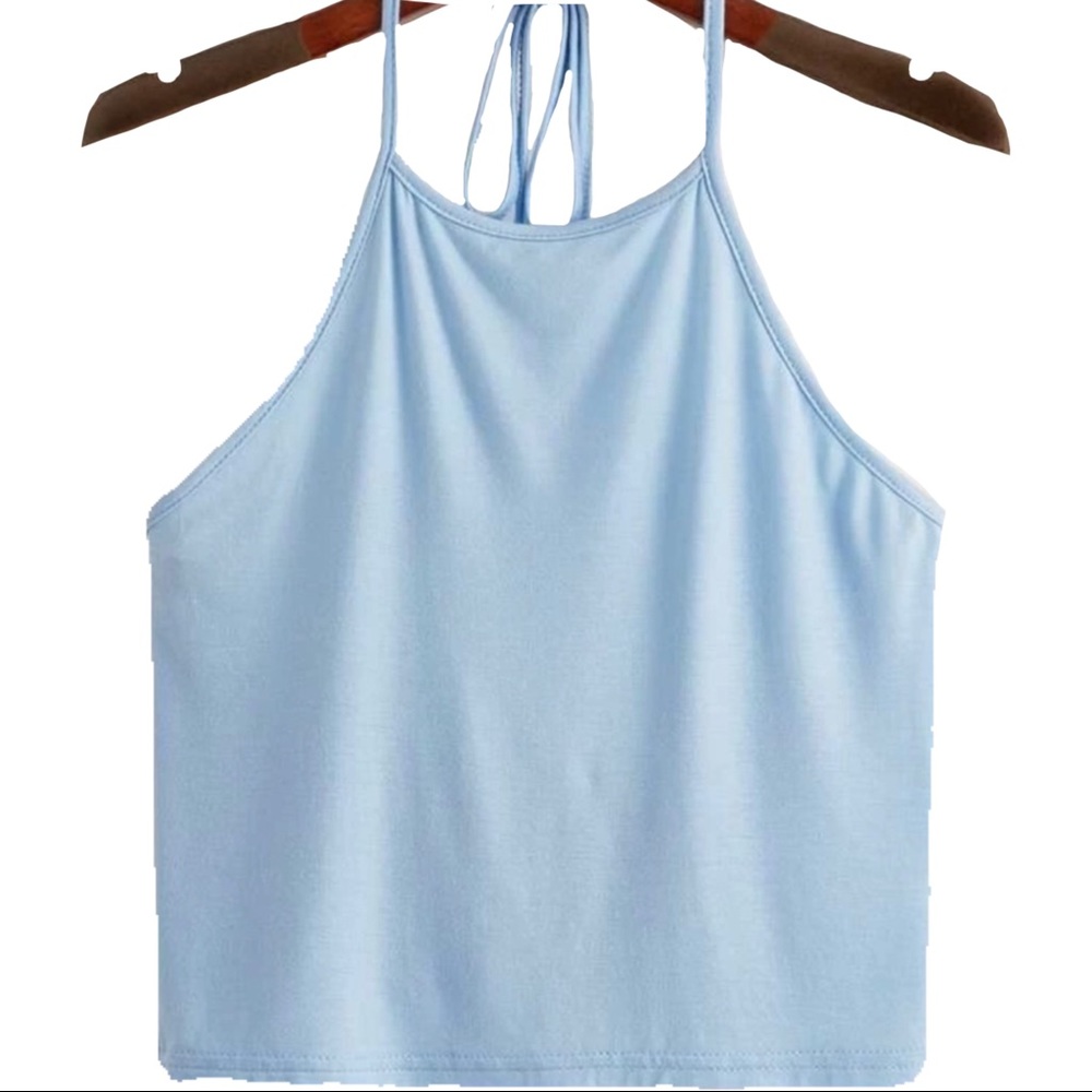 Blue Tie-Back Halter Top